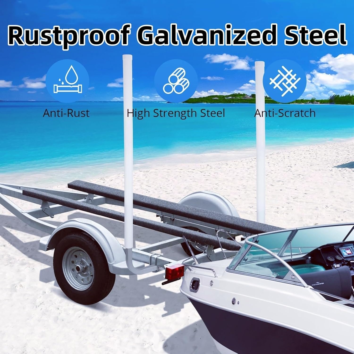 2PCS Adjustable Boat Trailer Guide Poles - 62" Height, 11.8" Width, Rustproof Q253B Steel with PVC Pipes, Ideal for Skiing, Fishing & Sailboat Trailers