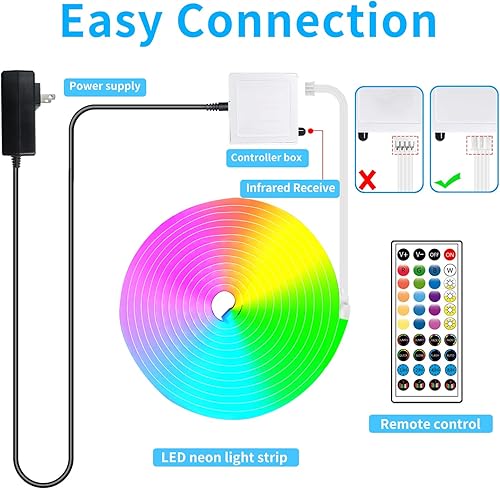 Miniatura 7 de Tira de luces LED de neón de 32.8 pies, CC 24 V RGB LED tira de luz de neón LED RGB APP control remoto impermeable flexible tira de luces LED de