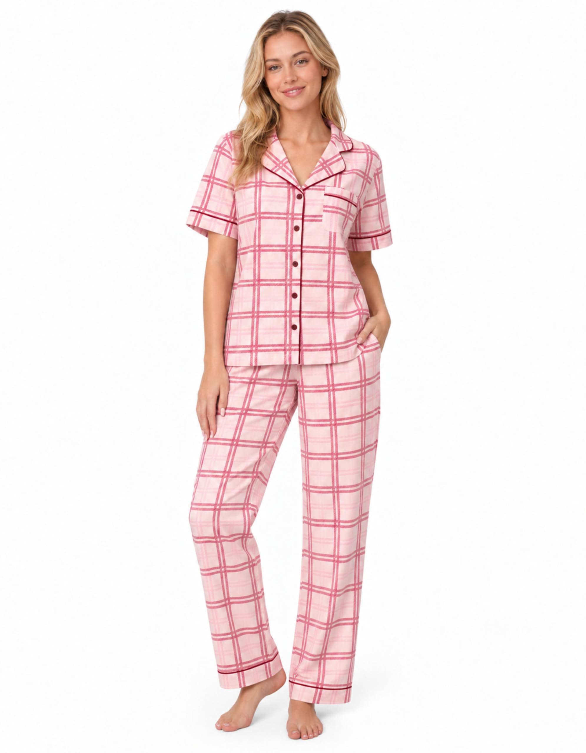 NAP BOUND 100% Cotton Women's Pajama Sets Short Sleeve Button Down Soft Pjs 2 Piece Lounge Set with Pocket Nightwear XS-XXL