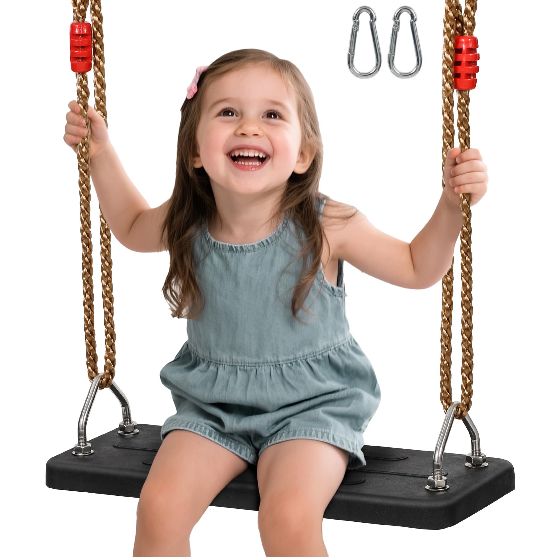 REDCAMP Rubber Swing Seat, Non Slip Heavy Duty Tree Swing Set with Adjustable Ropes, Playground Swing Set Accessories for Indoor Outdoor Backyard, Black