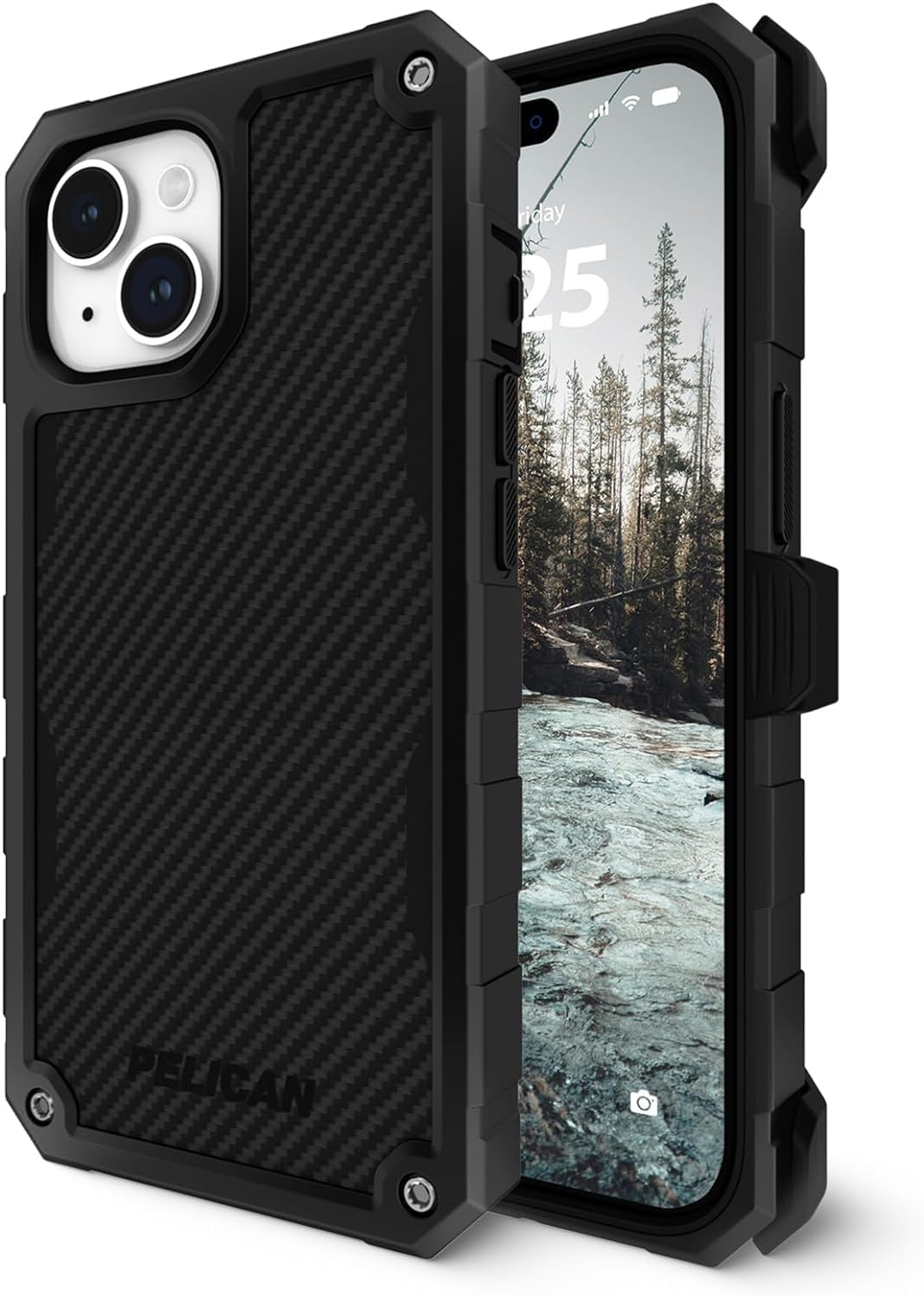 Pelican Shield Series - iPhone 17e / 16e / 15/14 / 13 Case 6.1" [MagSafe] [21ft Military Grade Drop Protection] Rugged, Magnetic Case Kevlar Cover with Belt Clip Holster Kickstand - Black