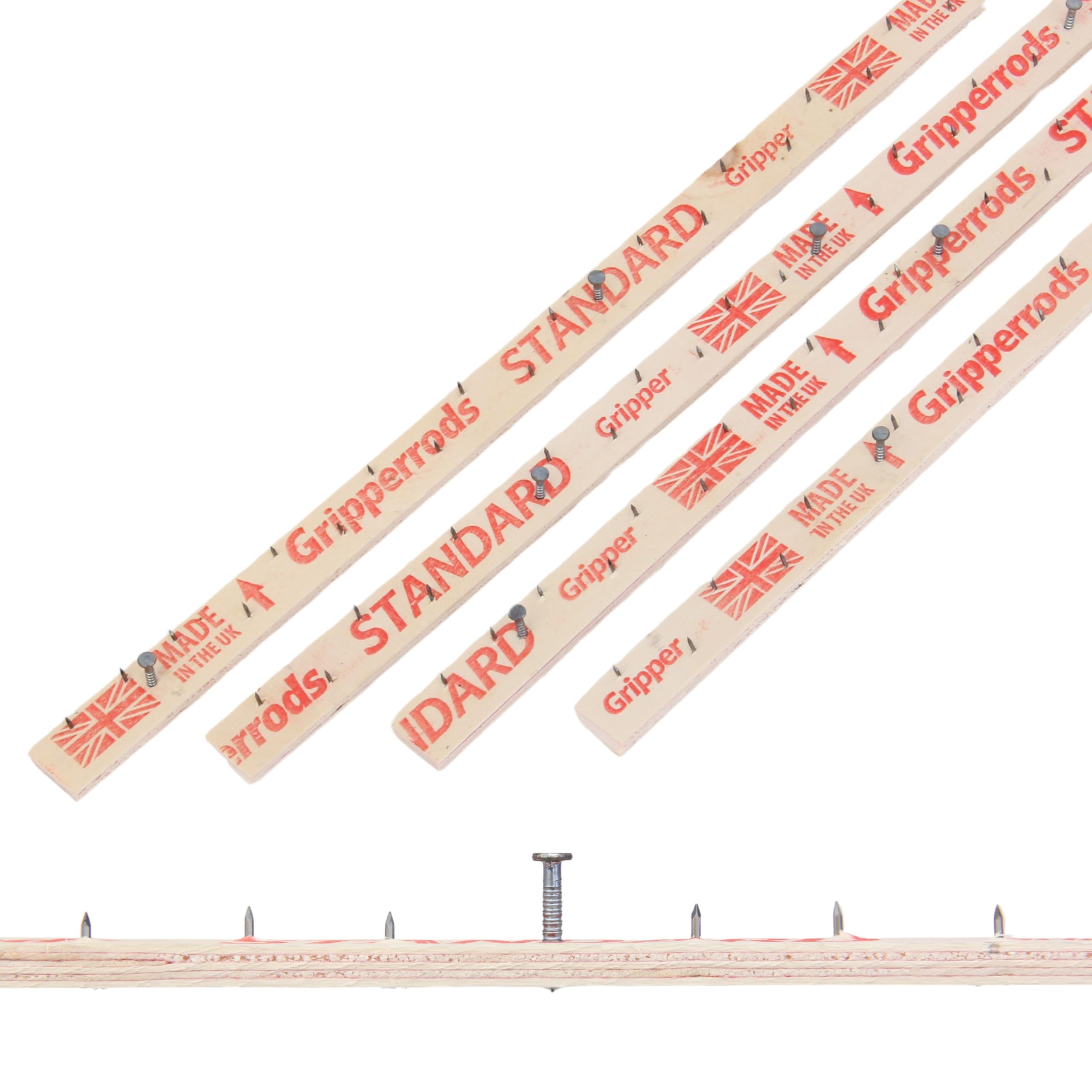 Novecrafto Carpet Gripper Rods Pack Of 16 Pcs Covering 39.90Ft (12.16M) - Carpet Grippers 2.49Ft (76Cm) Long, Pre-Nailed Strips With Dual Purpose Pins For Underlay Flooring - Stairs, Concrete, Wood Floors