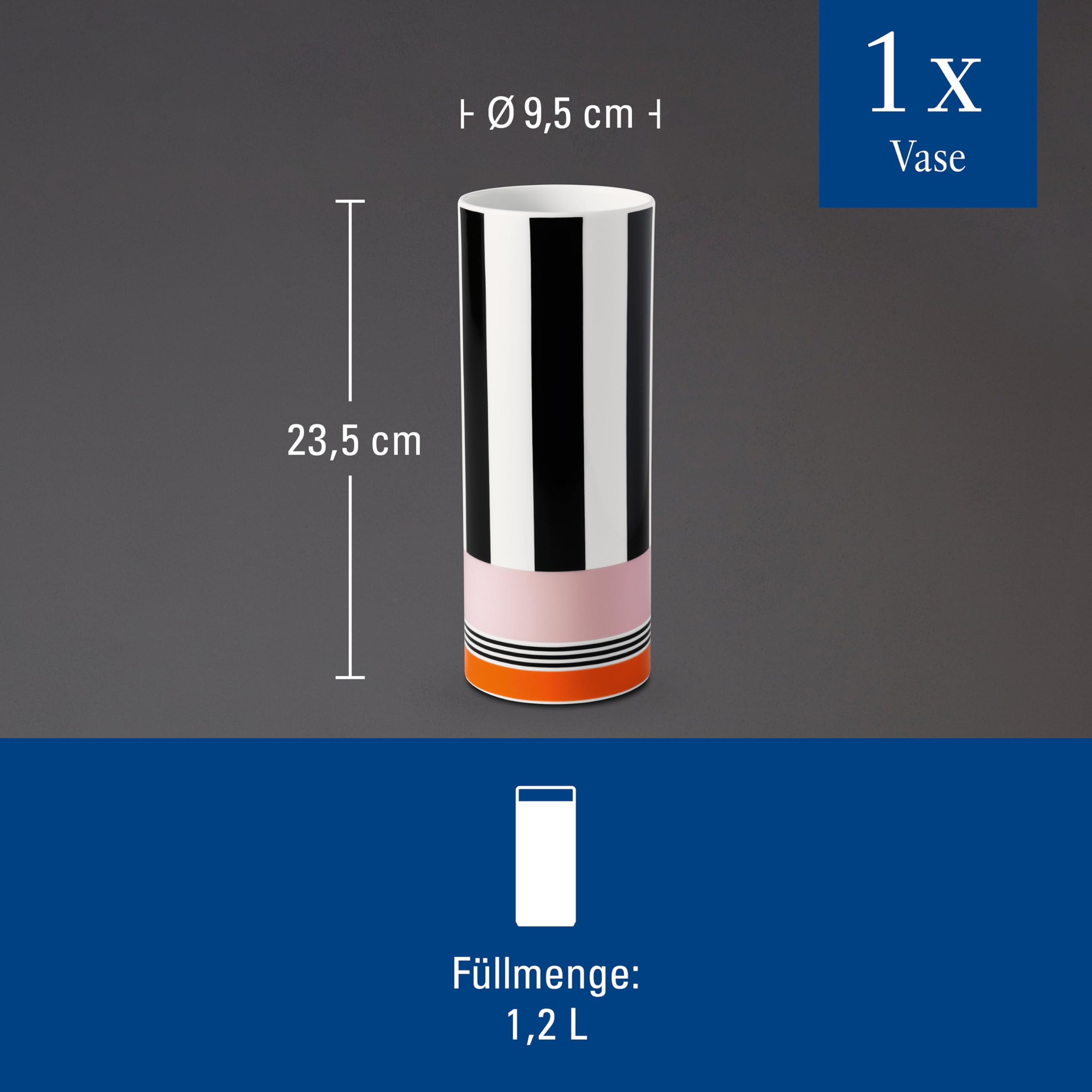 Villeroy & Boch - Memphis Home Vase Klein Bunt, Schwarz-Weiße Deko-Vase mit Orangenen und Rosafarbigen Akzenten, Blumenvase, Dekoration, Ikonisches Design, Deko Wohnung, Premium Porzellan