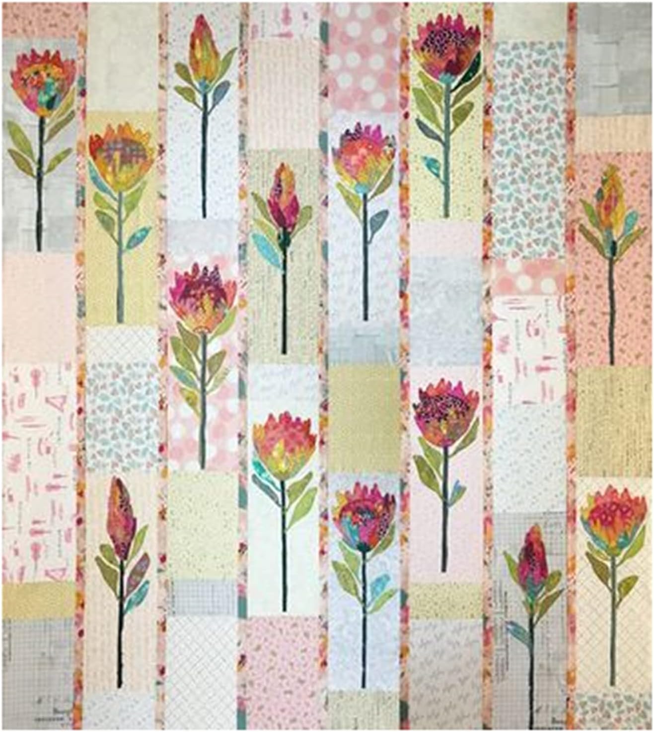 Protea Flower Collage Applique Quilt Pattern by Laura Heine from Fiberworks Inc. 71 x 80 LHFWPROTEA