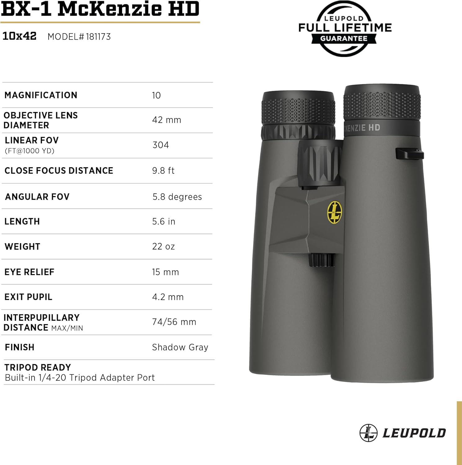 Leupold BX-1 McKenzie HD Binoculars, 10x42mm (181173)