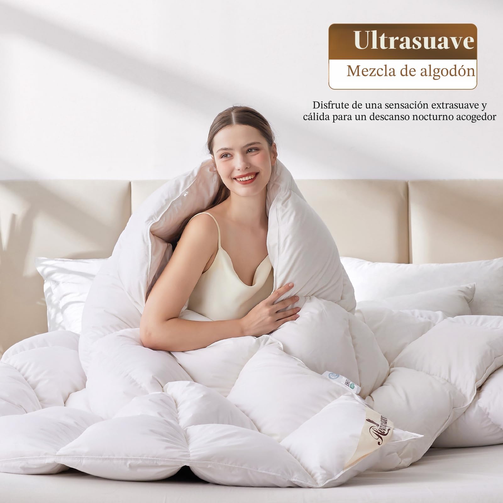 Homyrium Edredon Cama 135/150 de Plumón Nordico Relleno Nordico 400 gr/m² Cama 150 Edredón de Plumas 240x220cm para Todas Las Estaciones, Lavable, Transpirable,Certificado Oeko-Tex y RDS