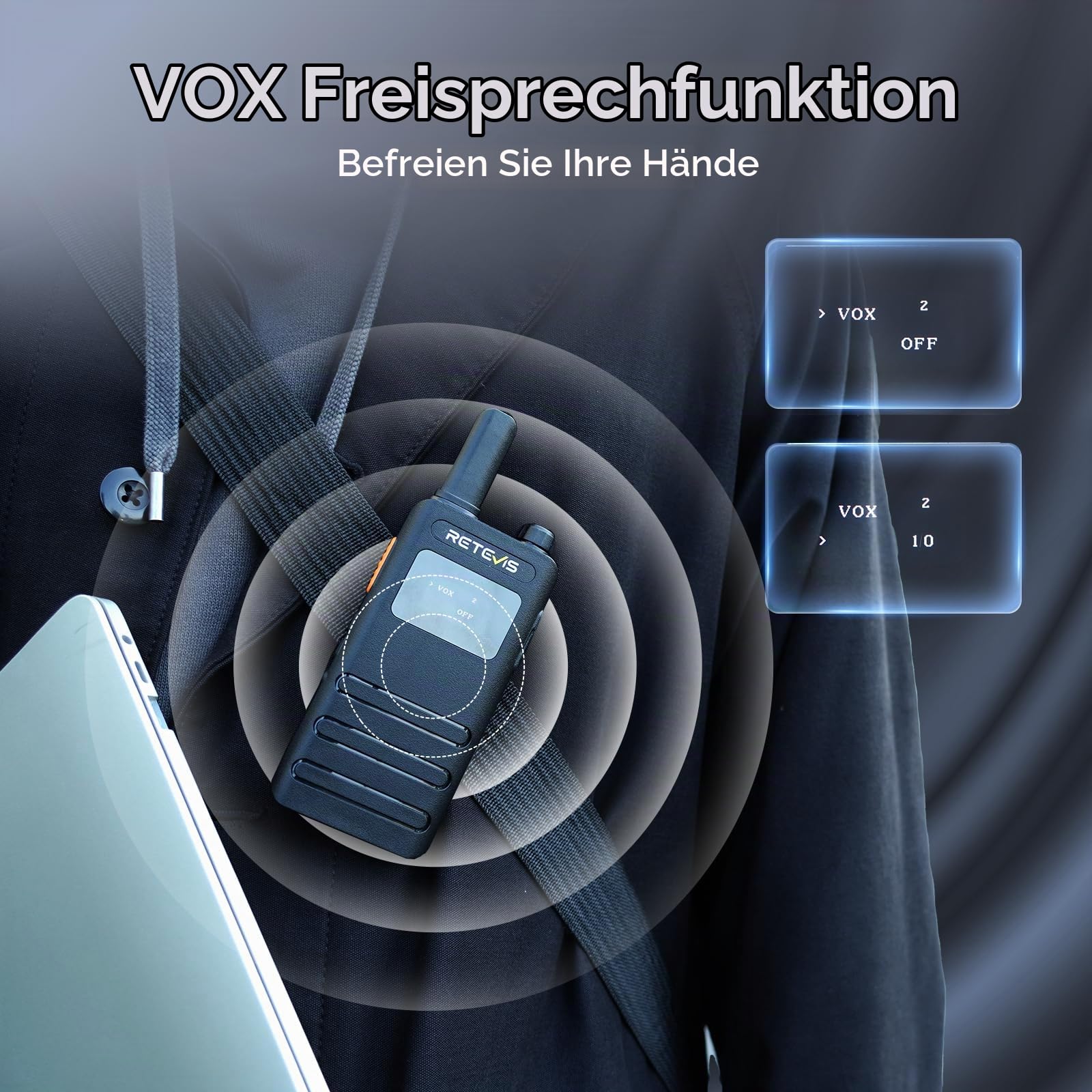 Retevis B63S Walkie Talkie PMR446 Dünne mit Ohrhörer LCD Bildschirm 4 Stück | RT622P (3.0), VOX, USB-C, 1620 mAh, Leicht Walkie Talkie 4er Set für Einzelhandel, Restaurant