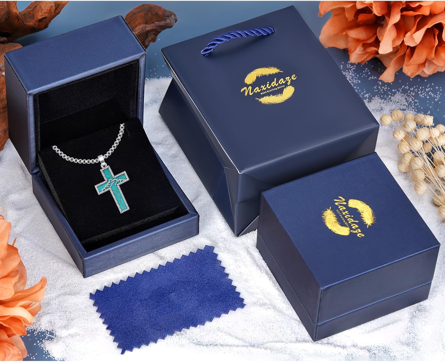 Genuine Turquoise Necklace 925 Sterling Silver Cross Pendant Necklace Vintage Western Cross Turquoise Jewelry for Men - Image 2