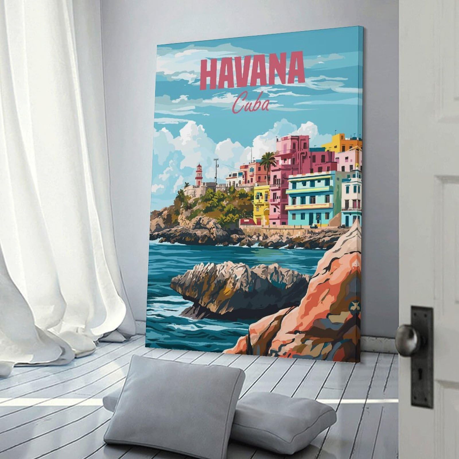 Junmoney Havana Cuba Room Decor Wall Art, 20x30inch(50x75cm), for Home, Office, Studio Or Guest Room, Canvas Wall Art That Fits Changing Layouts