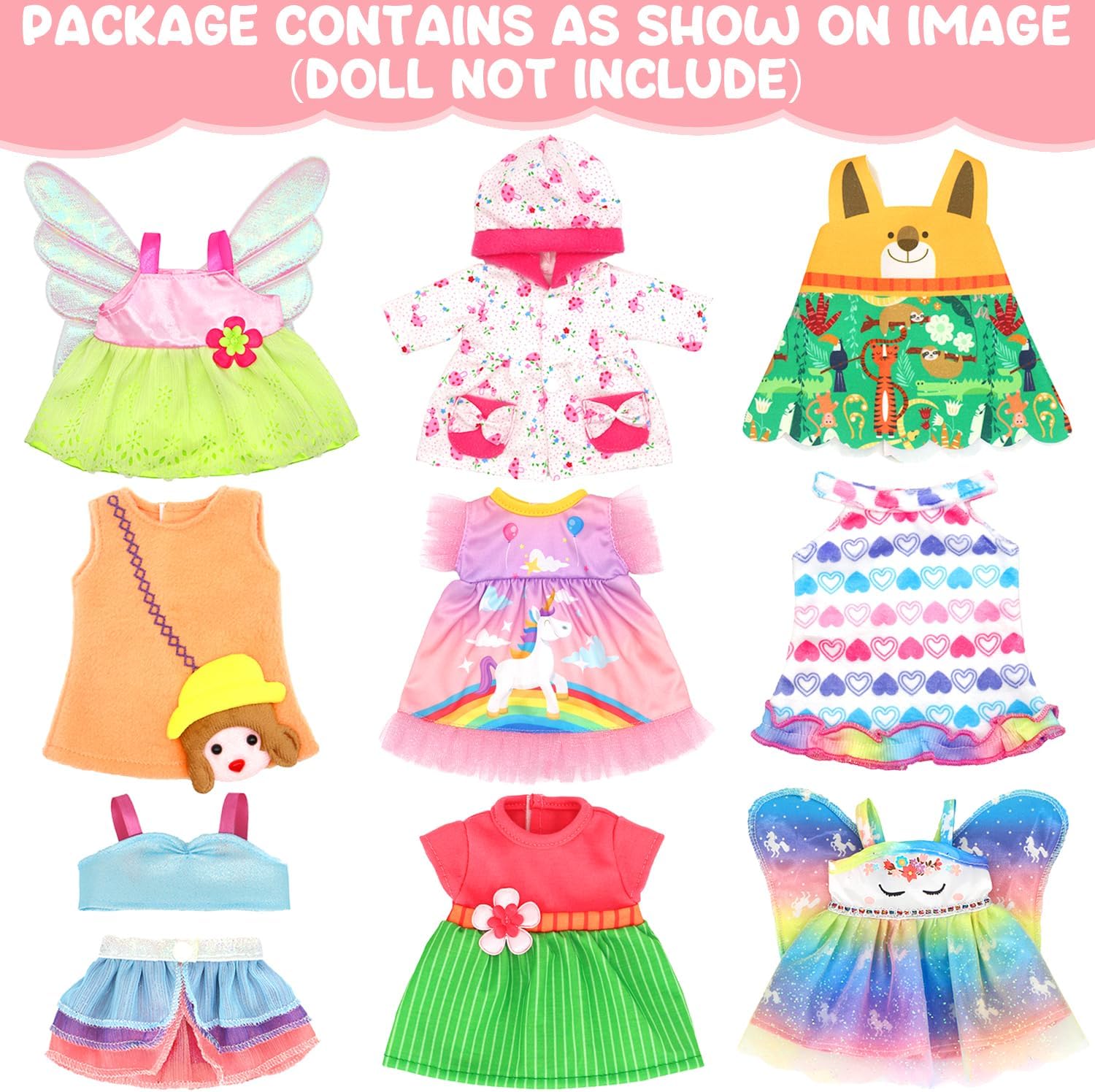 9 Pcs Alive Baby Girl Doll Clothes for 10-12 Inch Girl Dolls，12 Inch Alive Baby Doll Clothes Accessories Dress Outfits，Best Gift for Kids（No Dolls）