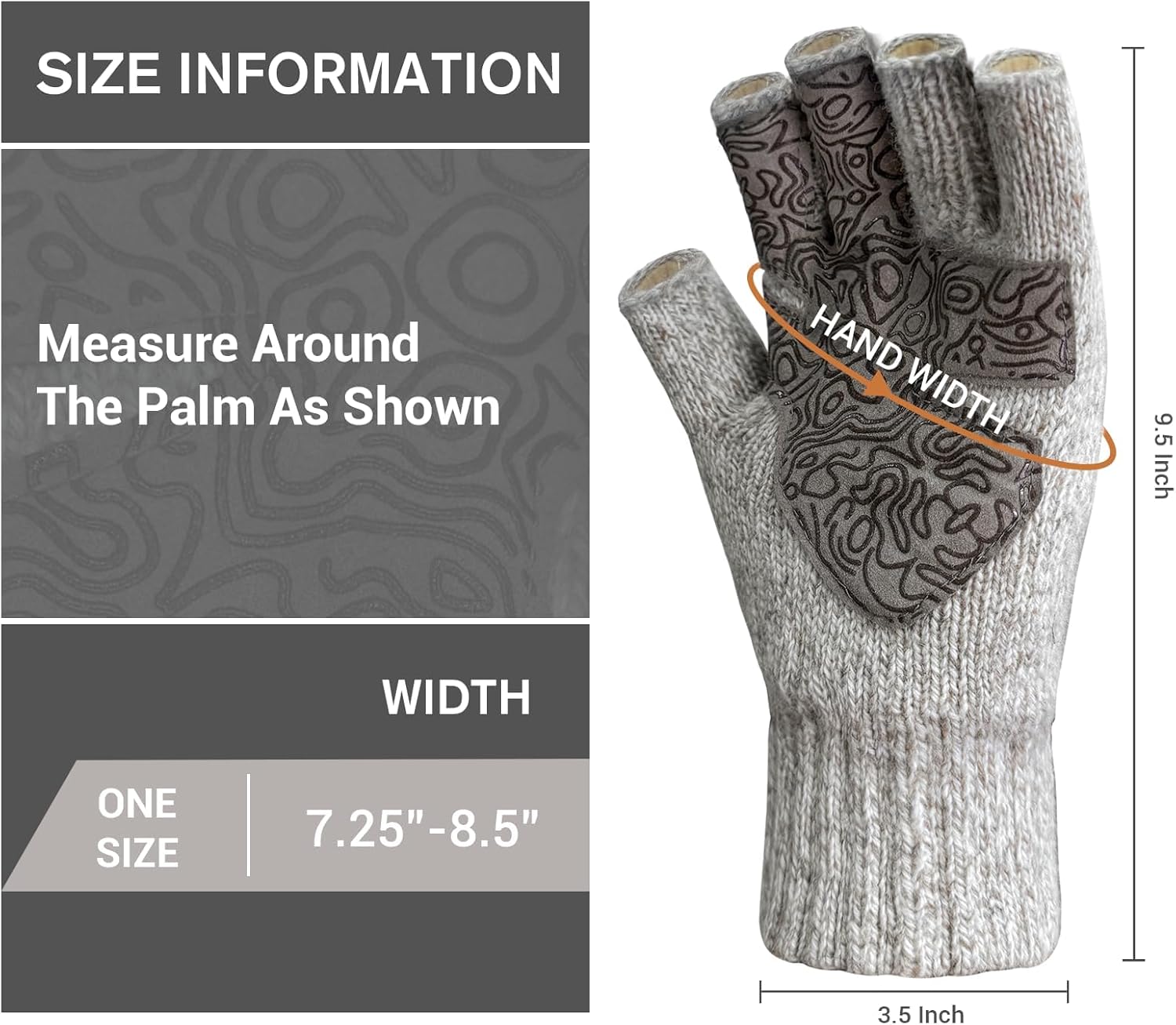 Men’s Ragg Wool Fingerless Gloves Thinsulate Lined Cold Weather Glove - Image 6