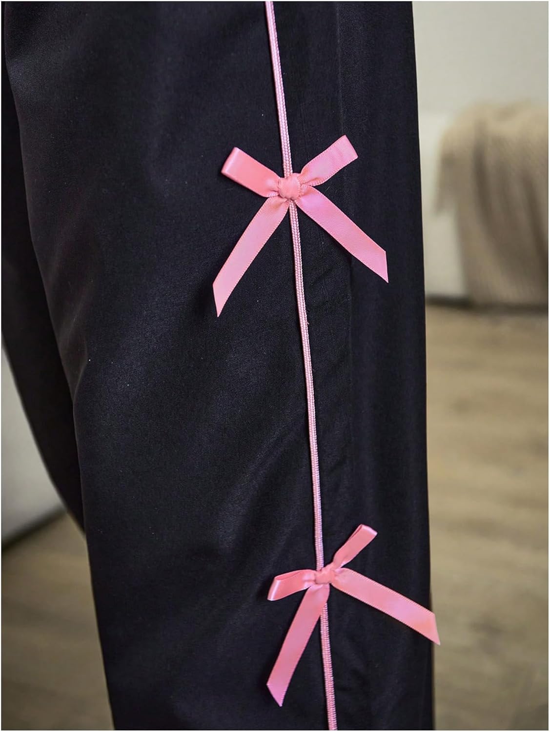 QJQ Girls Wide Leg Elastic High Waisted Bow Side Pants Sweatpants Track Pants Trousers Casual Streetwear Ages 8-12 - Image 4