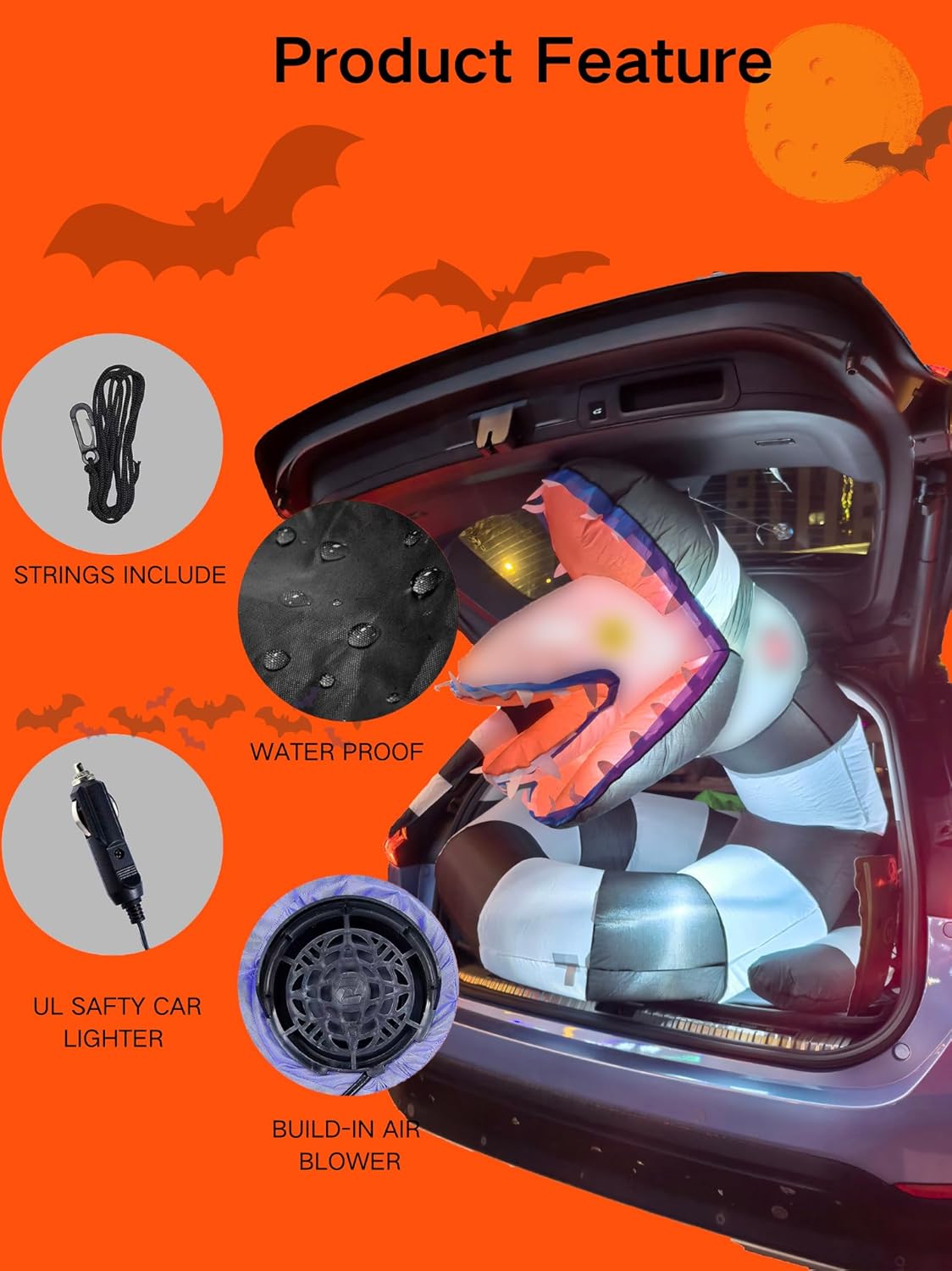 4.6FT Halloween Beetle Trunk or Treat Car Decorations Kit for SUV,4.6FT Inflatable Juice Garage Door Car Decorations Haunted House Car Banner Waterproof Archway for Halloween Outdoor Party Supplies Outside