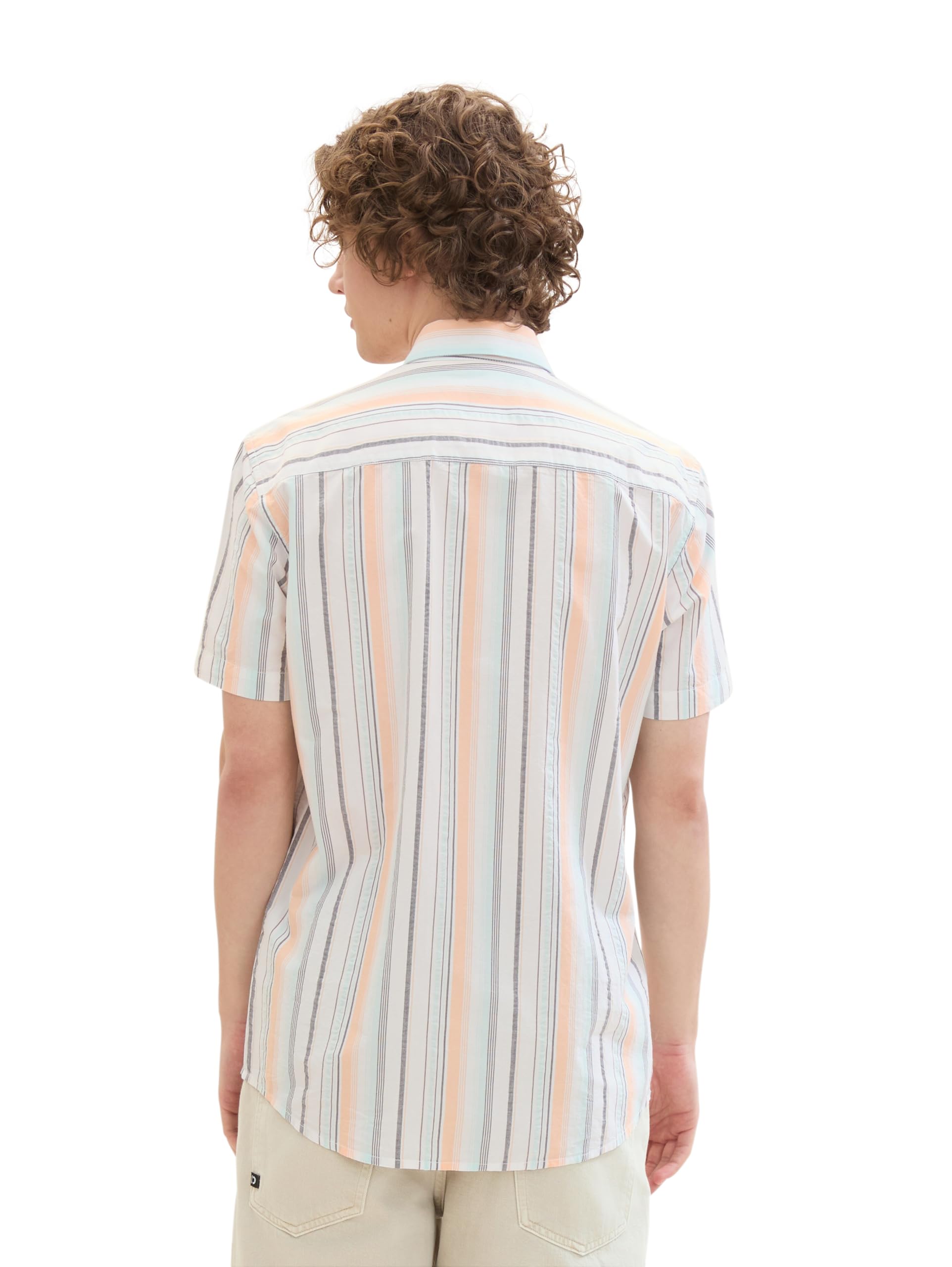 TOM TAILOR Denim Herren Dobby Kurzarm Hemd mit Streifen-Muster