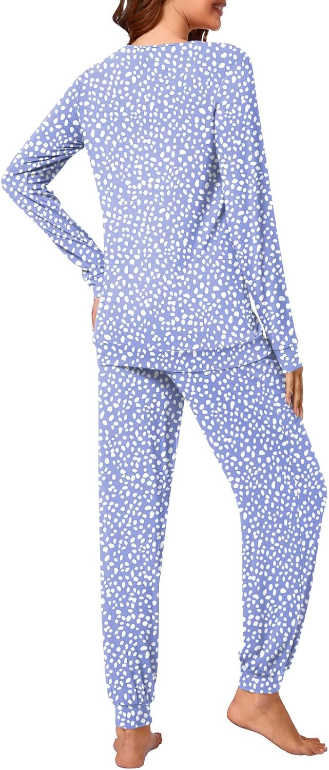 syoss Womens Pajama Set Long Sleeve Sleepwear Fall V-Neck Nightwear Soft Pjs 2 Piece Lounge Sets with Pockets - Image 4