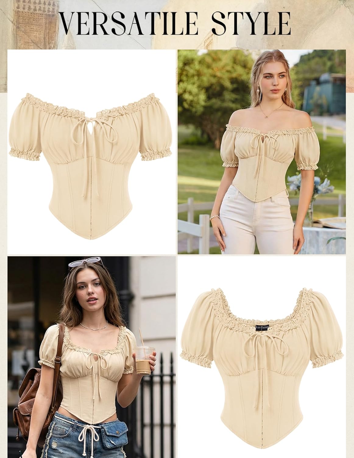 Scarlet Darkness Women Corset Tops Renaissance Off The Shoulder Shirt Summer Dressy Lace Square Neck Blouse - Image 7