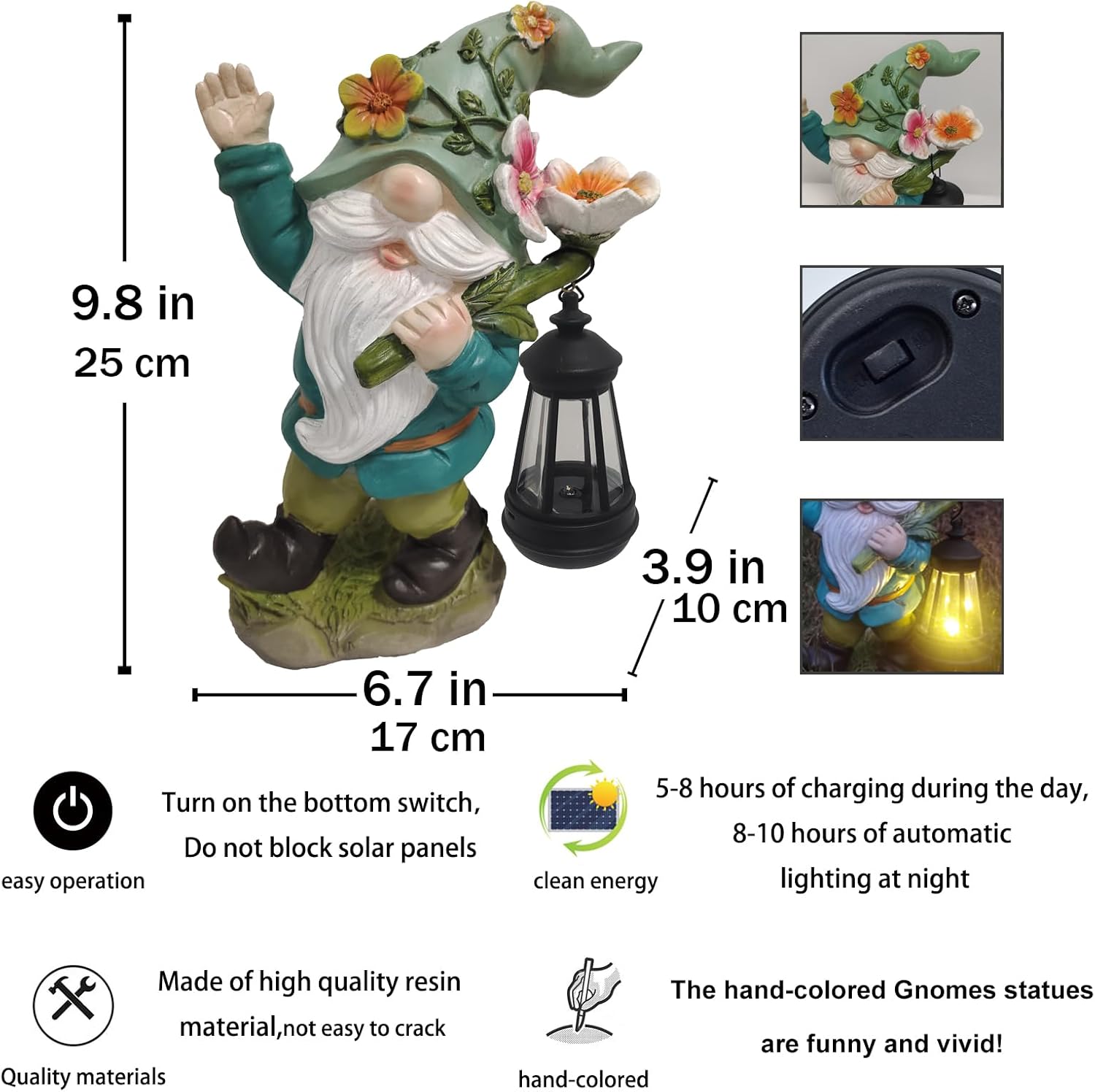 Solar Garden Gnomes Statue - Funny Dwarf Statue Carrying a Solar Lantern on its Shoulder, Outdoor Garden Decor for Yard, Lawn, Patio - Gnomes Figurine Ideal for Holiday Giving - Image 2