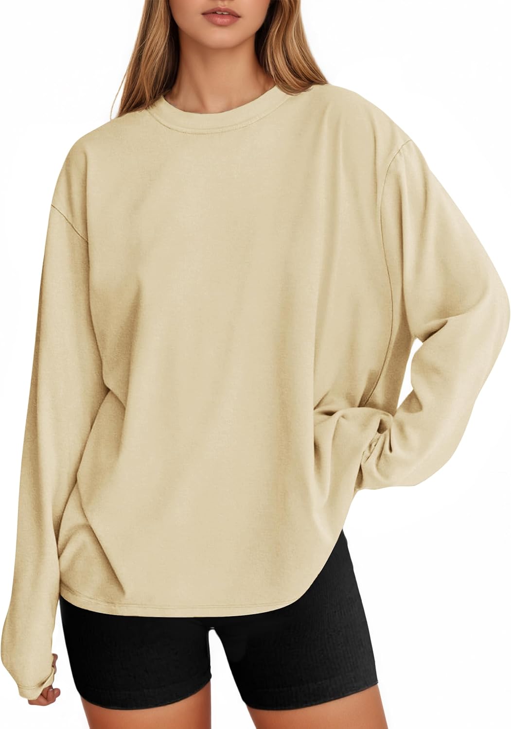 Tankaneo Womens Long Sleeve Oversized T Shirts Basic Crewneck Workout Tee Tops 2026 Fall Loose Fit Casual Y2K Clothes