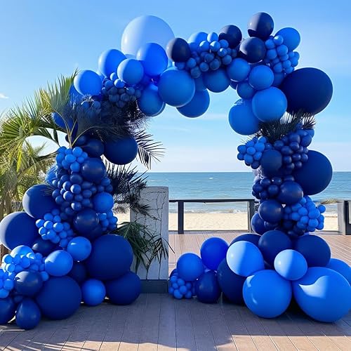 Miniatura 2 de Globos de color azul real, guirnalda de globos azul oscuro de doble relleno, globos de látex azul real, paquete de diferentes tamaños, kit de arco