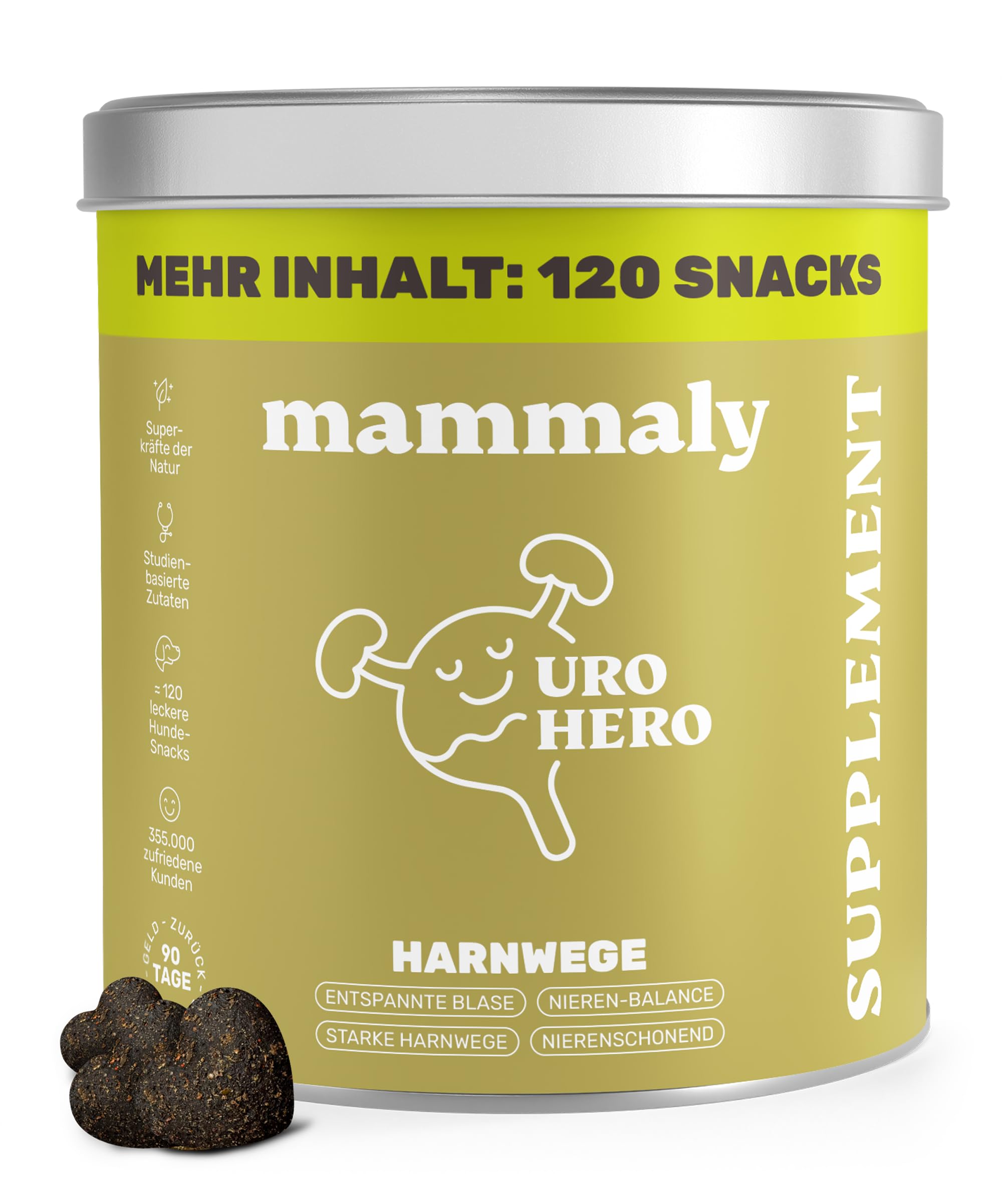 5-in-1 Blasen- & Nierenfutter für Hunde - URO Hero 120 Snacks (350g) von mammaly - Kann die Nierenfunktion unterstützen, Blasenschleimhäute & Bakterienabwehr fördern - mit Cranberry & Vitamin E