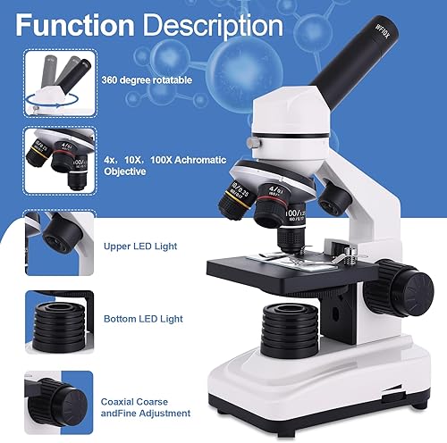 Miniatura 5 de Microscopio para adultos y niños, microscopio compuesto de alta potencia 40X-2500X para estudiantes, laboratorio escolar y escuela en casa, cuenta