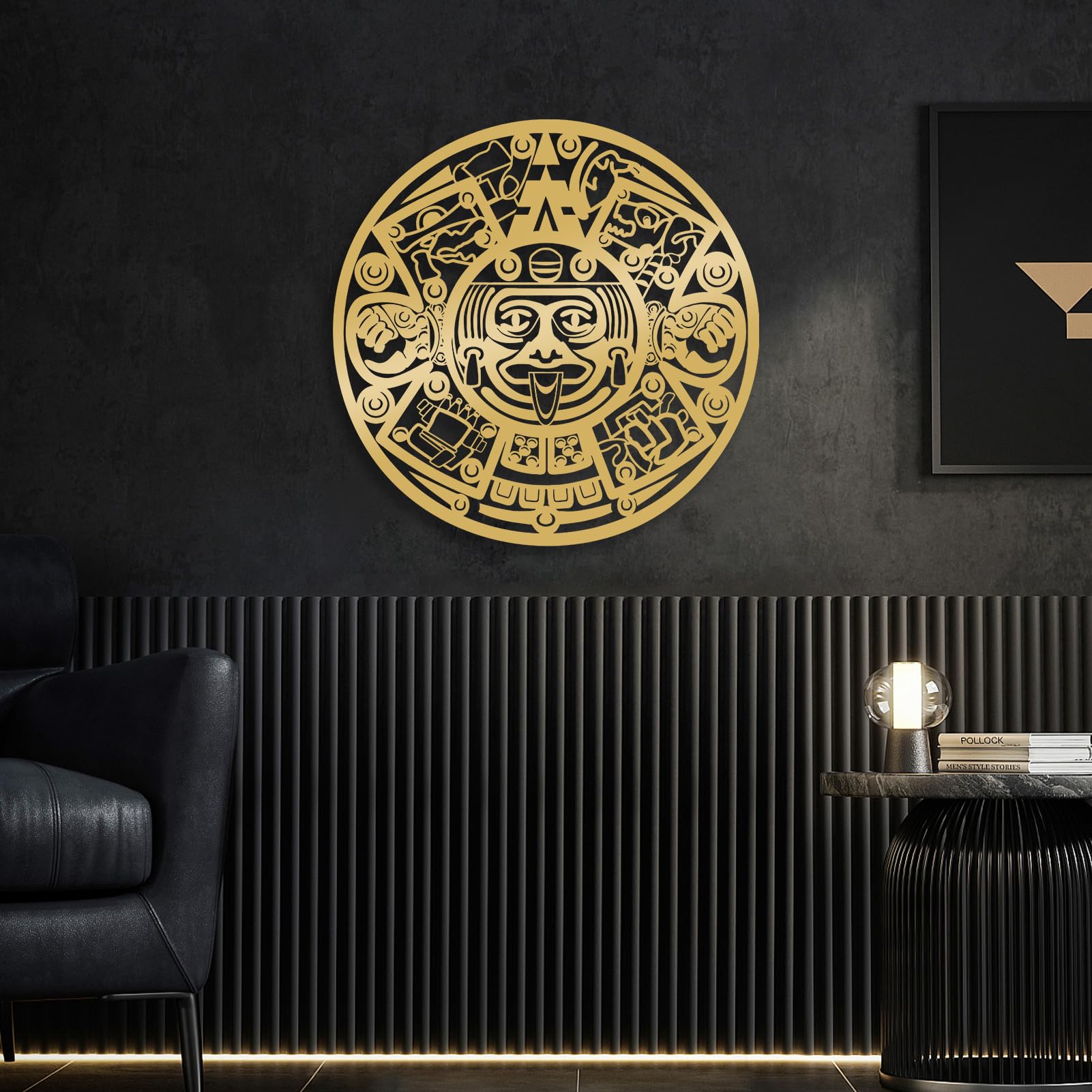 Metalowy czarny kalendarz aztecki, dekoracja ścienna z metalowym kamieniem słonecznym w stylu vintage Majów, dekoracja ścienna z kalendarzem azteckim, nowoczesna rzeźba do salonu, sypialni,