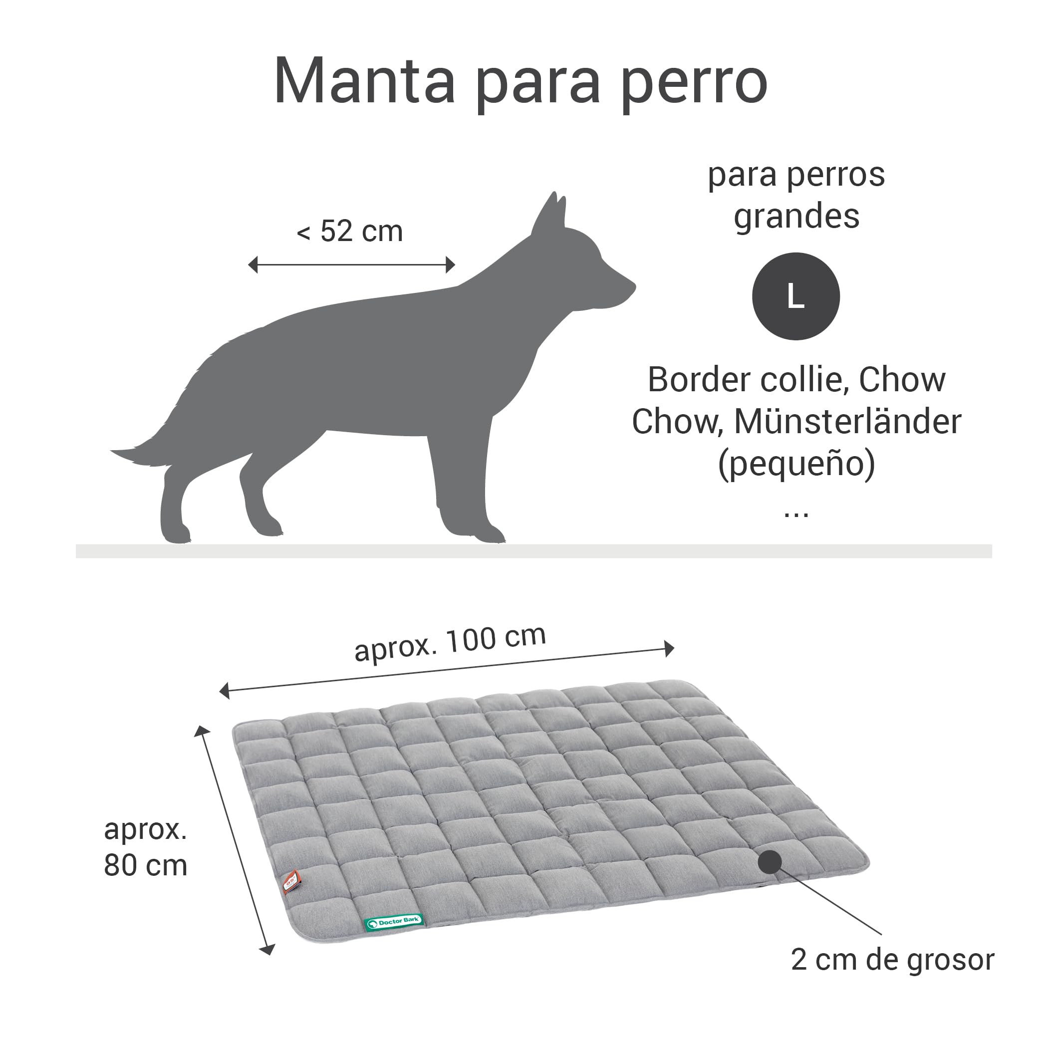 Doctor Bark Manta, Perros Grandes/hundematte, Gris Claro, para alérgicos, antiarañazos, Transpirable, Estable, Resistente, Apto para Lavadora y Secadora. - Lavable a 95 °C - Tamaño a Elegir