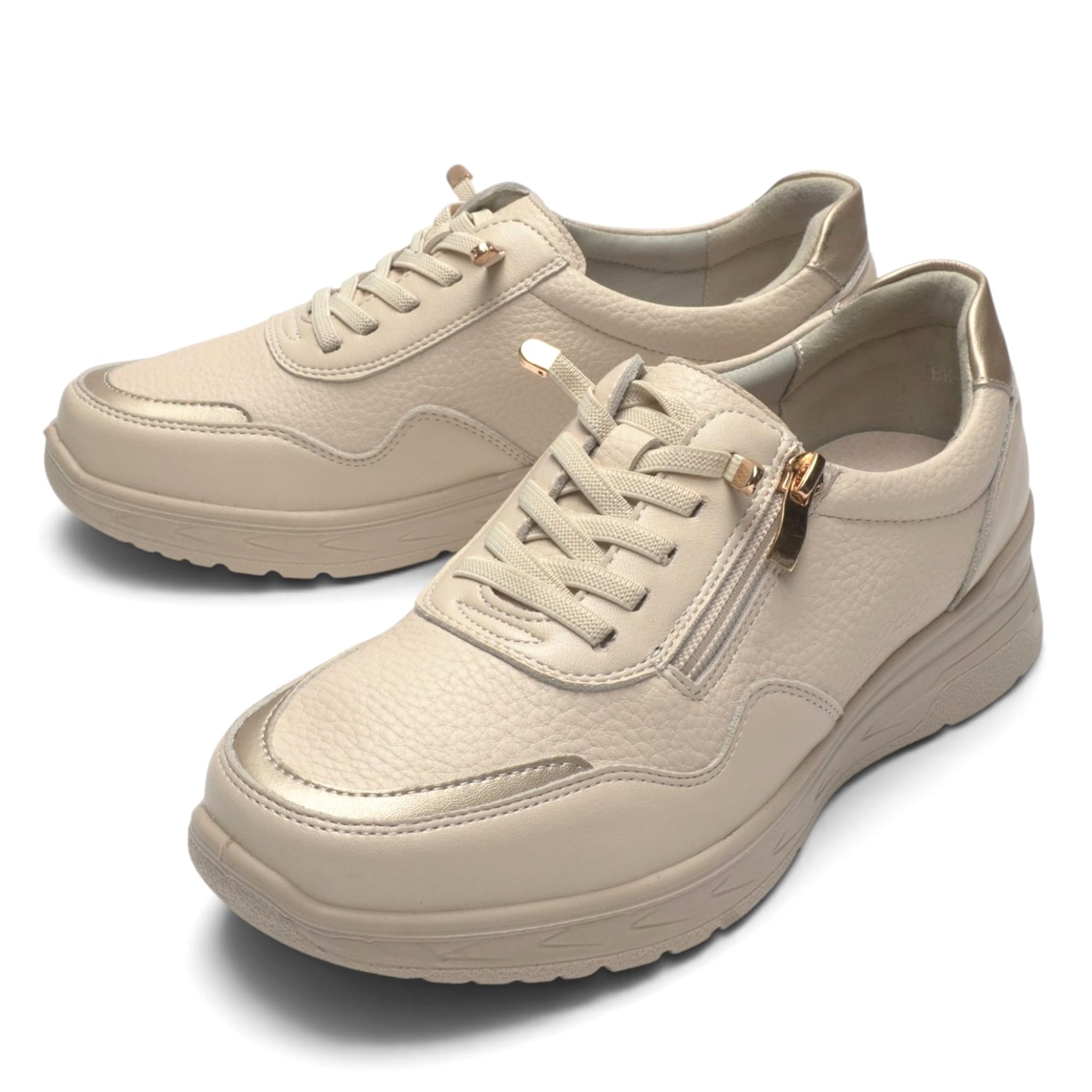 JOMIX Scarpe Donna da Camminata con Zip Laterale e Lacci | Sneakers casual comode da passeggio, soletta in vera pelle e tacco zeppa da 4 cm