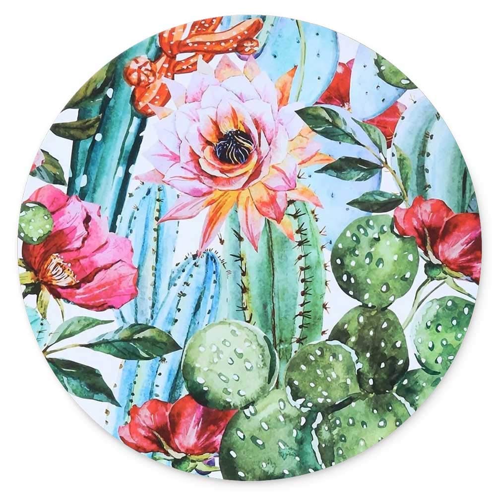 Non-Slip Rubber Round Mouse Pad，Watercolor Prickly Cactus Design Round Gaming Mouse Pad (7.87 inch x 7.87 inch)