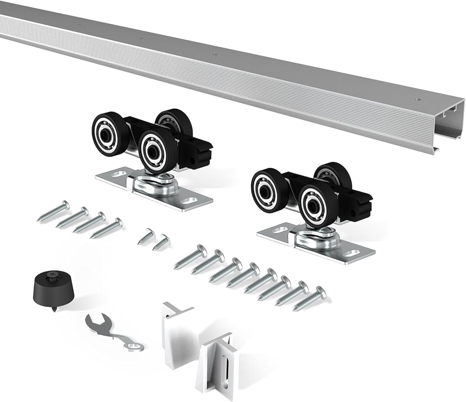 5FT Pocket Door Track Kit, Spliced Aluminum Pocket Door Hardware 56.7", Suitable for Door Width 24"-30", Slide Quietly and Smoothly, Easy to Install