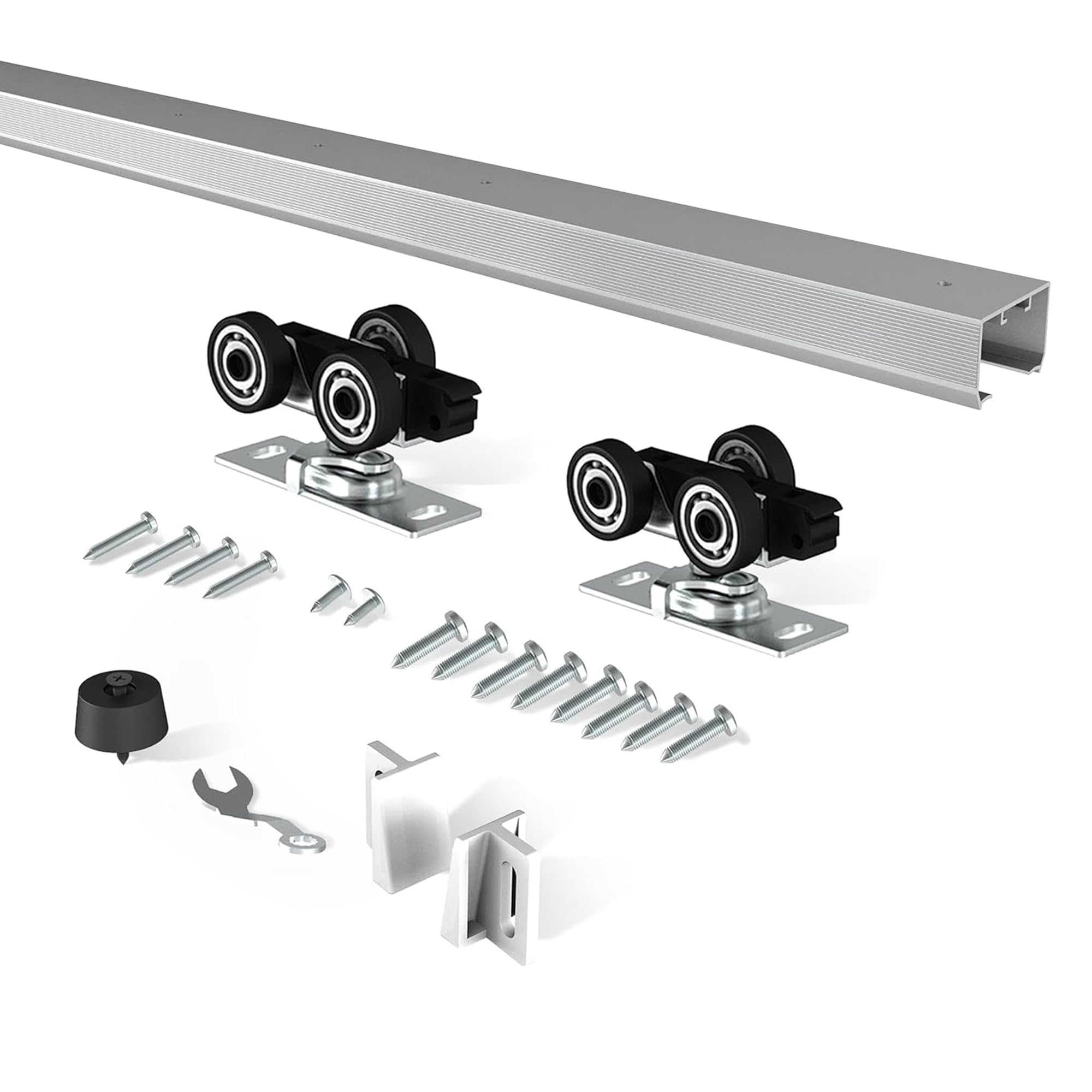 BarnBase 4FT Pocket Door Track Kit, One Piece Aluminum Pocket Door Hardware 44.69", Suitable for Door Width 24", Slide Quietly and Smoothly, Easy to Install