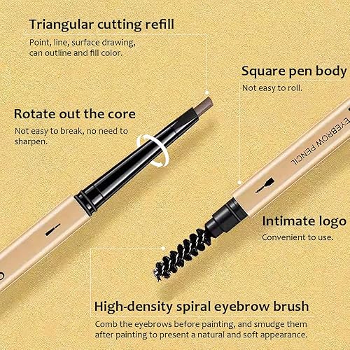 Miniatura 2 de AMY'S DIARY Lápiz retráctil de cejas marrón, 3 piezas, cepillo de cejas de doble cara, punta fina, formas, define, flapiz para maquillaje de cejas