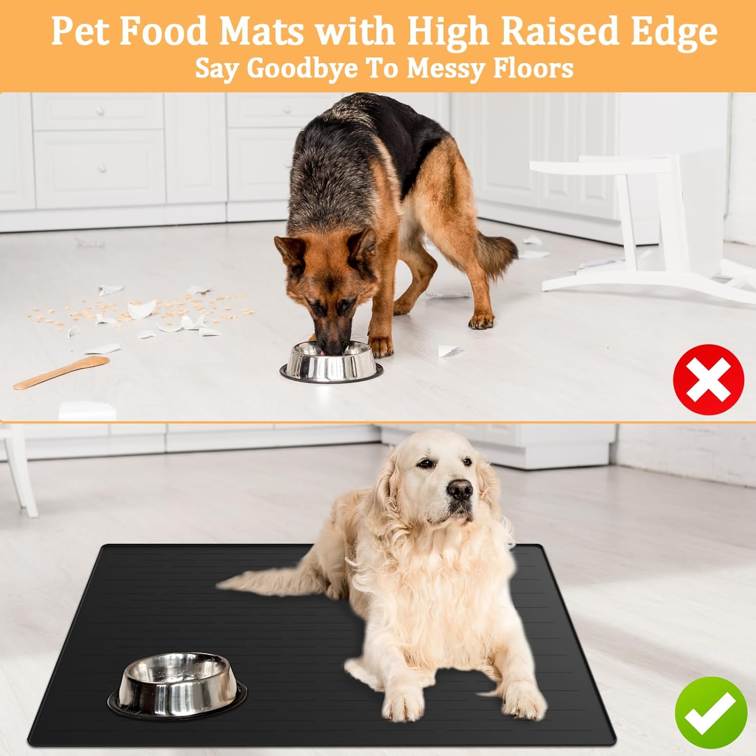 32"x24" Large Silicone Pet Feeding Mat, Waterproof Non-Slip Dog and Cat Bowl Mat for Food & Water, Durable Floor Protector to Prevent Spills, Easy to Clean, Light Gray