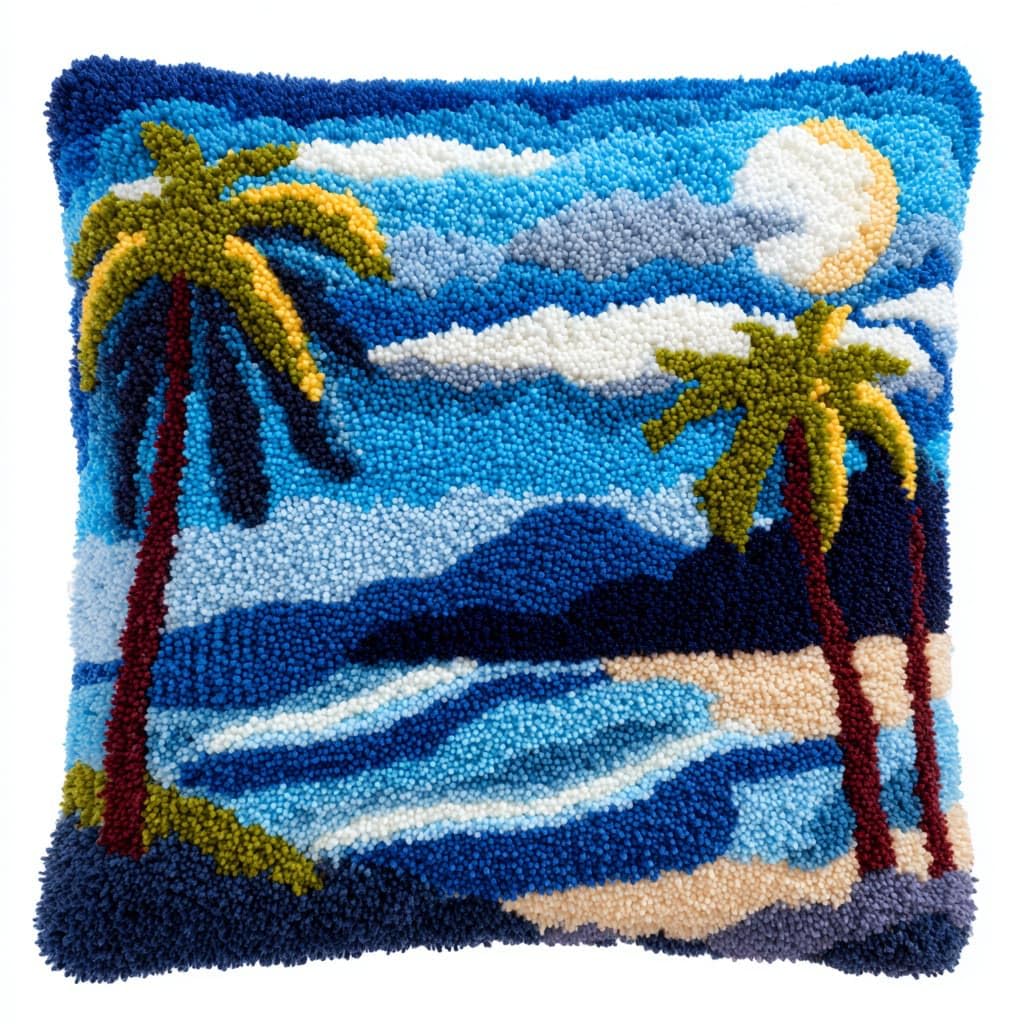 Henypt DIY Latch Hook Kits Pillow, Seaside Scenery