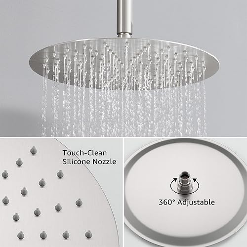 Miniatura 58 de Iriber Sistema de ducha de lluvia de montaje en techo negro mate con cabezal de ducha de 12 pulgadas y grifo de ducha cuadrado de baño de mano que