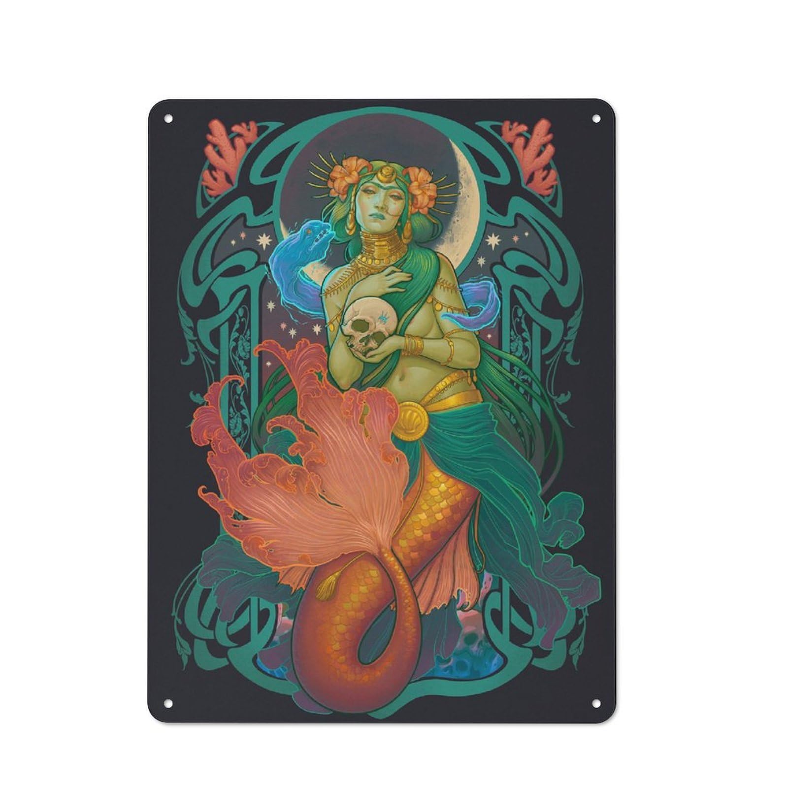 Tin Sign 40x30cm with SEA WITCH MERMAID for Garage Wall, Rustic Decor, for Living Room, Hallway And Entrance Wall Decor