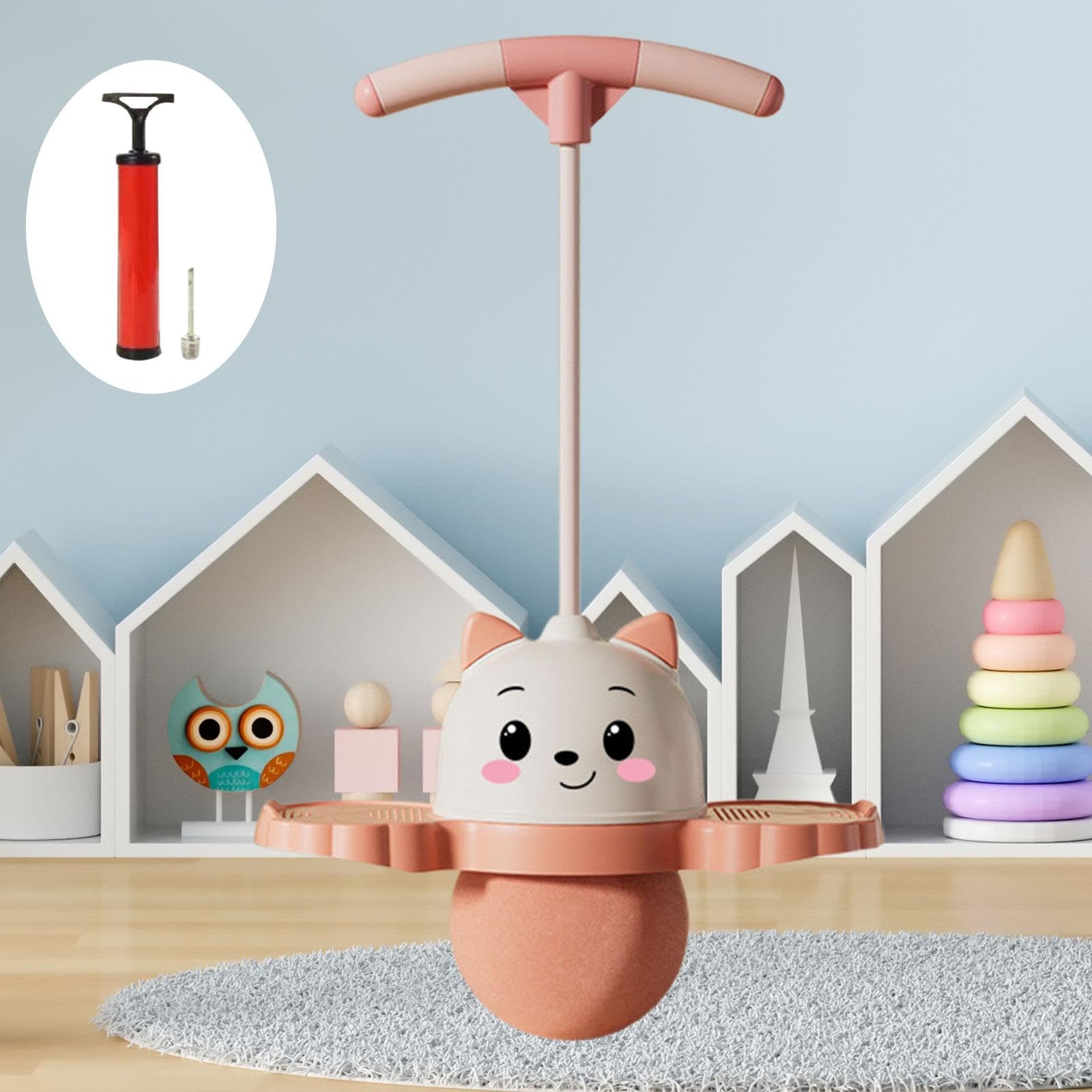 Menolana Pogo Jump Ball High Jumping Toy Adults Boys with Handle Girls Jump Board Bouncing Ball for Games Gifts Sports Playground Toys, Pink