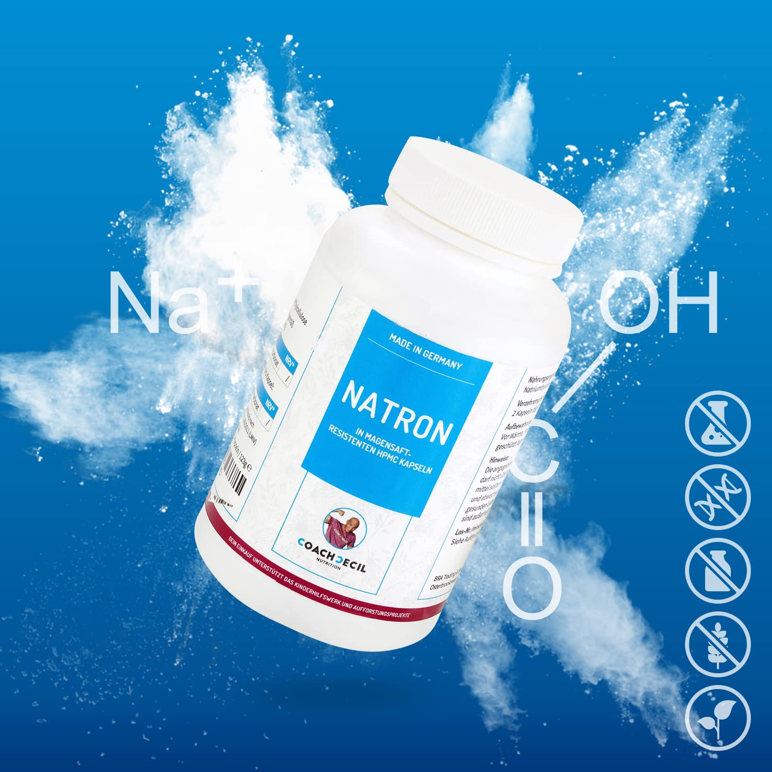 Natron – 120 Kapseln – (Natriumhydrogencarbonat in magensaftresistenten HPMC Kapseln, Abgefüllt & geprüft in Deutschland, vegan)