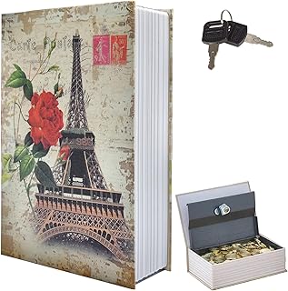 Paris Book Safe Box with Combination Lock, Diversion Safe Vintage Faux Book Hidden Safe for Decoration, Secret Storage Box for Home Office Café Bookshelf Decor (9.5"×6"×2.2")