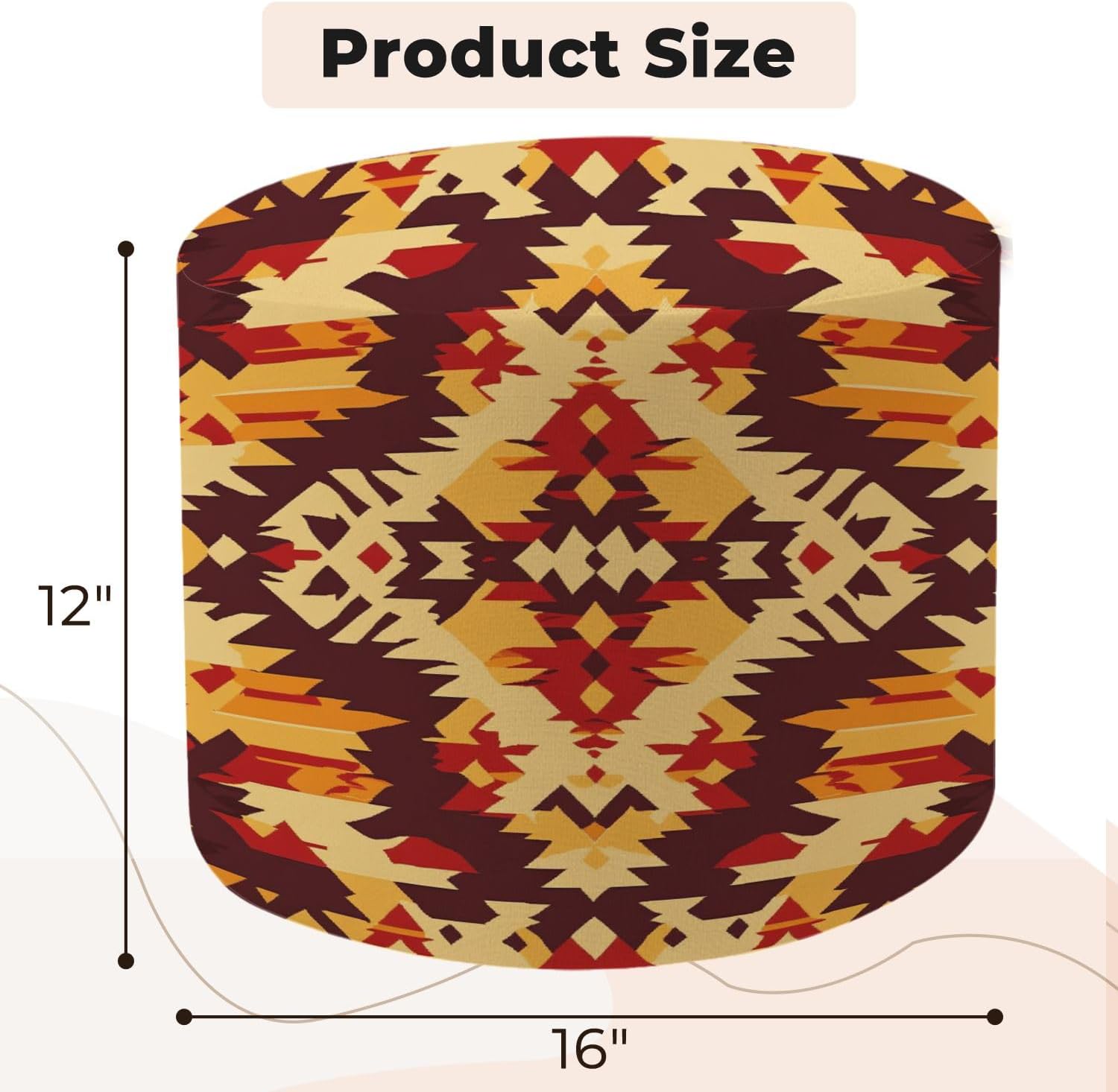Round Pouf Ottoman Native American Southwest Aztec Navajo seamless pattern Tribal Foot Stool Foot Rest Floor Stool Bean Bag Chair Cotton Linen Removable Indoor Outdoor for Living Room Bedroom