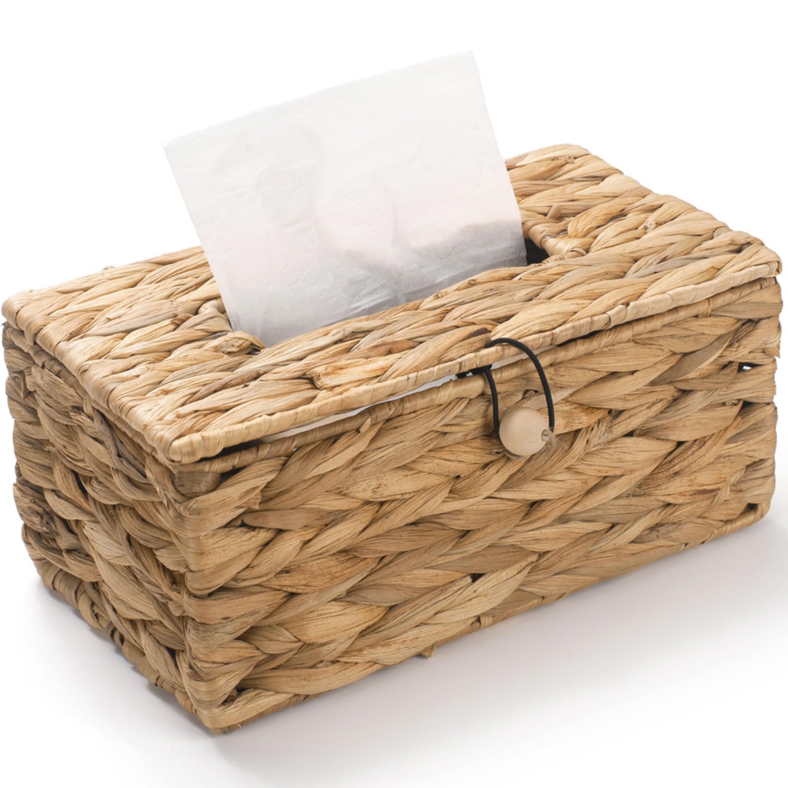 Water Hyacinth Tissue Box Cover Rectangular, Wicker Tissue Box Holder, Boho Decorative Woven Facial Tissue Holder for Bathroom, Kitchen, Living Room, Bedroom (Rectangular)