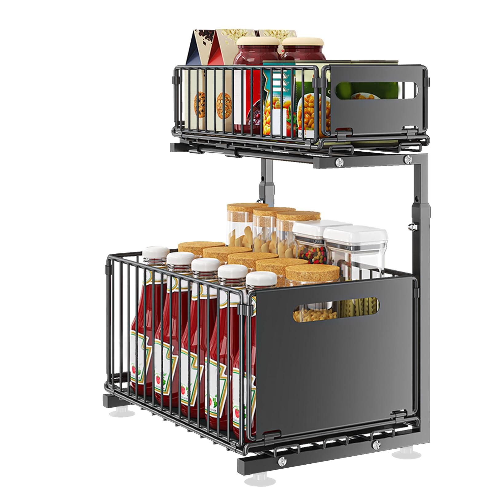 Sottolavello in metallo con cassetto scorrevole per cucina e bagno, in acciaio al carbonio, 26,5 x 38 x 48,5 cm (nero) - Massimizza lo spazio e il declutter!