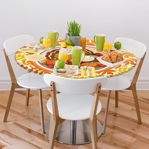 Vista 155 de cfpolar Mantel redondo ajustable de verano, hojas de palma tropical, borde elástico, mantel redondo lavable para uso en interiores y exteriores, se