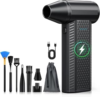 FOURQ Souffleur Air Comprimé avec,130000 TR/Min Souffleur avec Batterie 4000mAh,4 Vitesses Mini Souffleur Sans fil Puissant avec Brosses de Nettoyage PC pour Voiture, Maison, Clavier (noir)