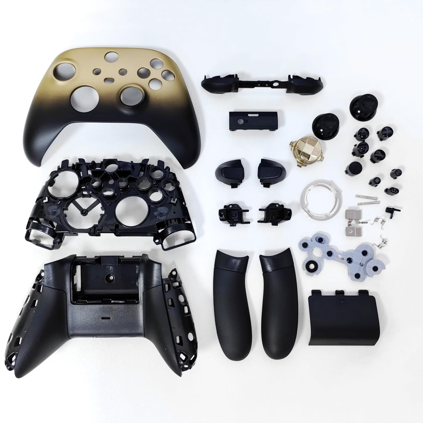 Hzxkqmil Guscio di Ricambio Kit Custodia Completa per Xbox Series X/S Controller - Edizione Speciale Gold, Piastre di Copertura Anteriori Guscio Posteriore Guide Laterali Parti dei Pulsanti