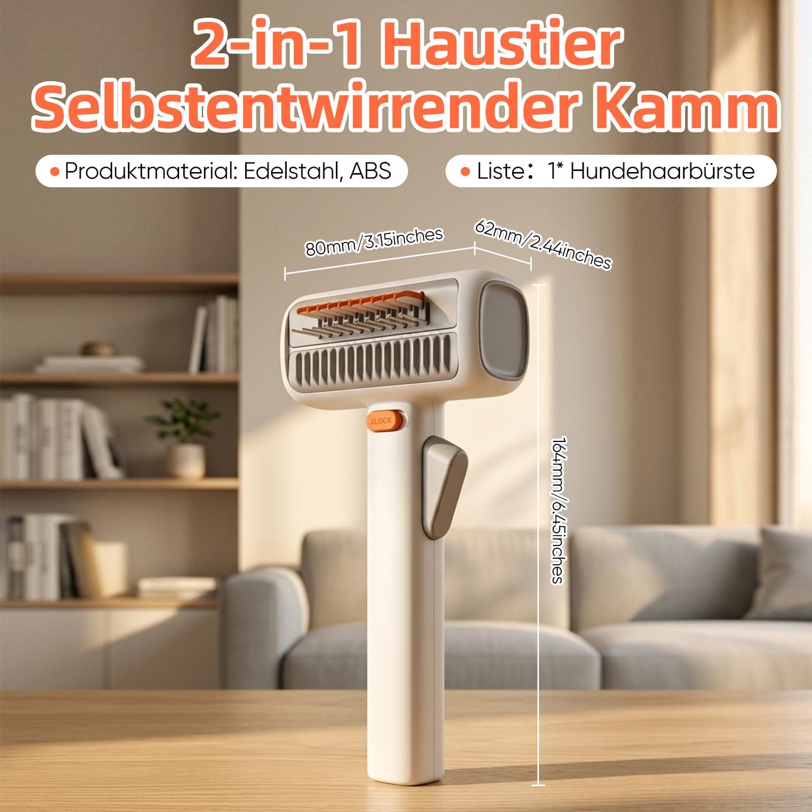 2-in-1 Haustier Selbstentwirrender Kamm, Entfilzungsbürste für Katzen und Hunde, Edelstahlzähne, Enthaarungswerkzeug, Sanfter Unterfellkamm, für langes und kurzes Fell, Entfernt Verfilzungen