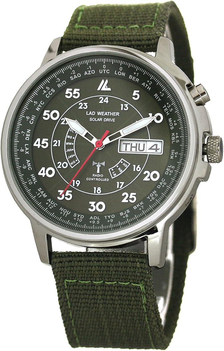 ラドウェザー 電波ソーラー腕時計 メンズ 100m防水 腕時計 Lad017 カーキ 高品質の激安