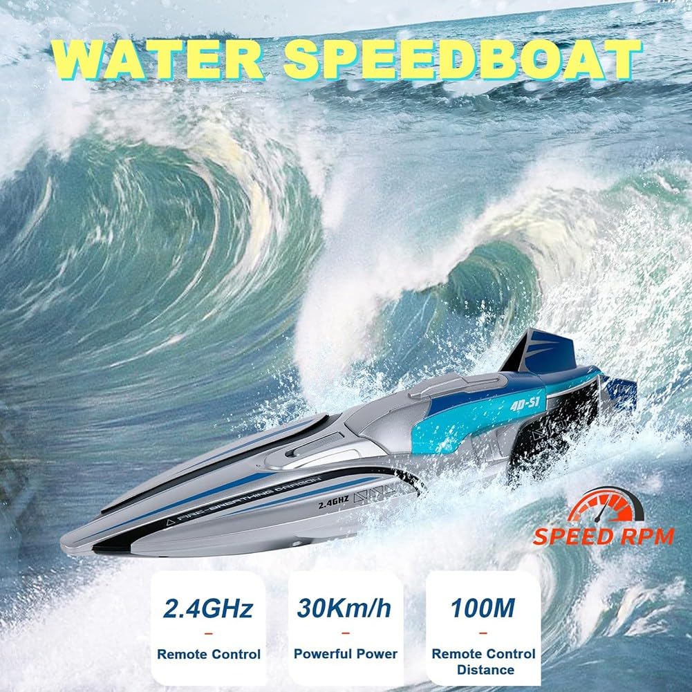 S1 2.4G Lancha Rápida con Control Remoto de Alta Velocidad 30 Km/H Control Remoto Eléctrico A Prueba de Agua Doble Hélice Plata