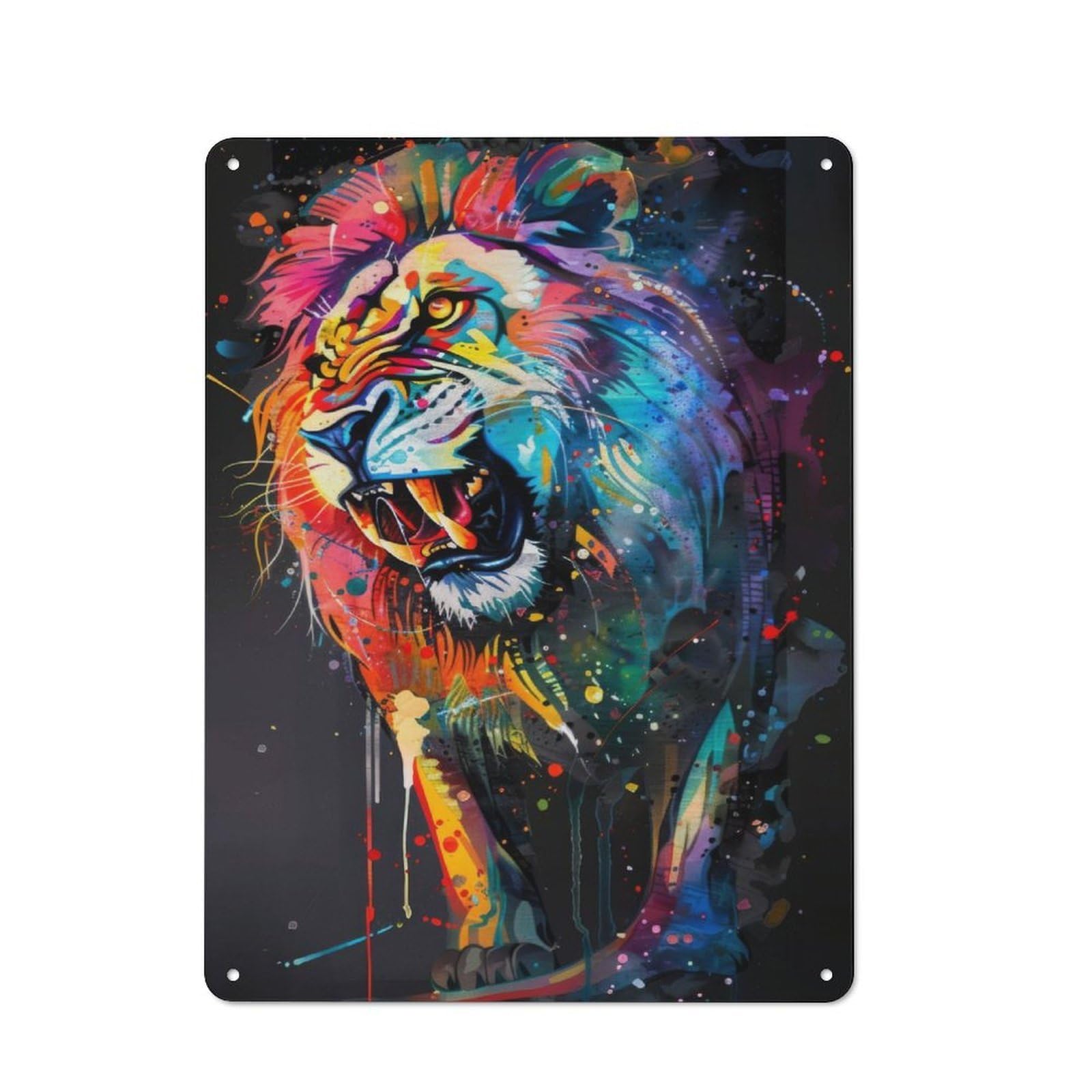 Junmoney Lion Popart Painting Retro Metal Sign 40X30cm Featuring For Living Room Wall, For Vintage Wall Decor Fans, For Themed Room Decoration