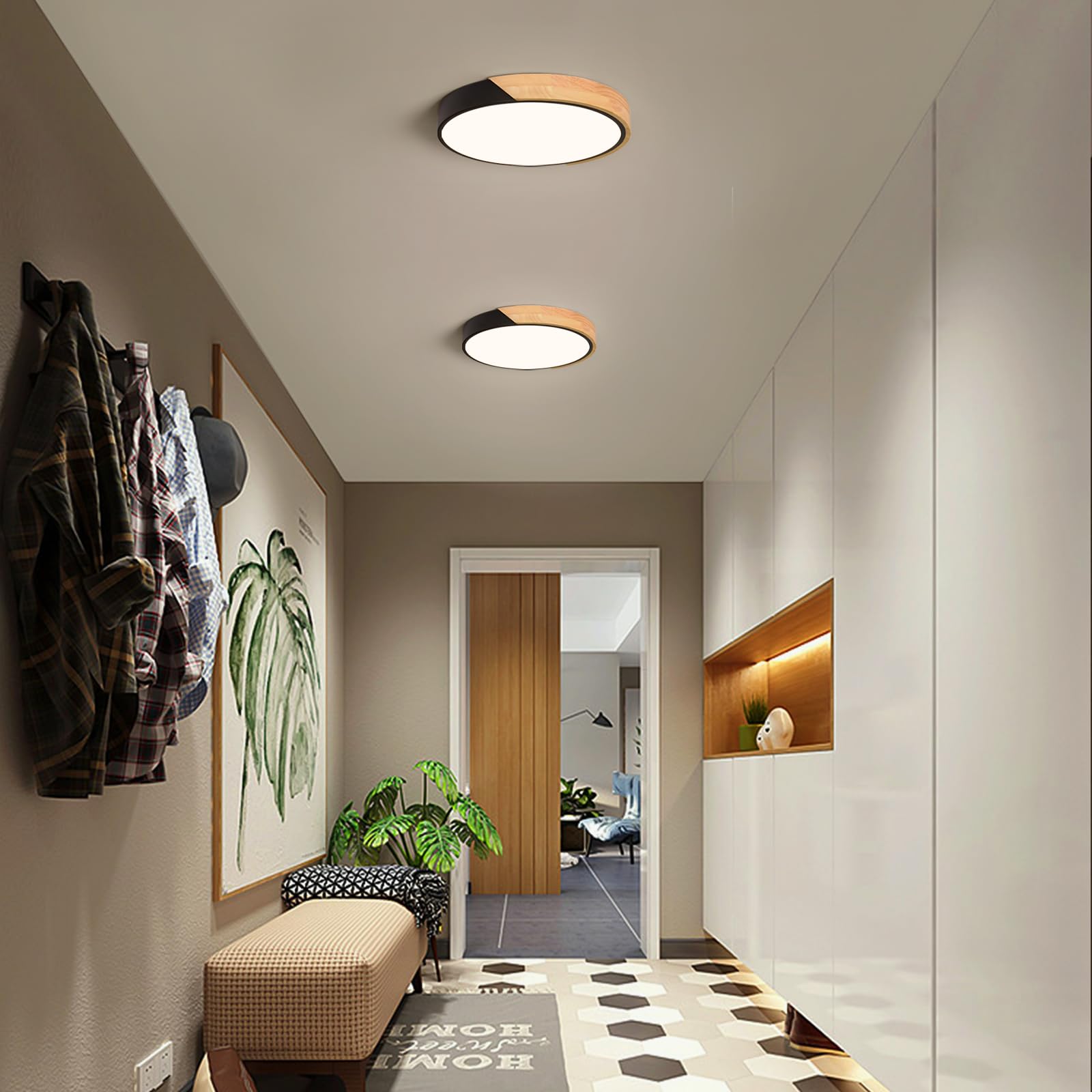 Lampara Techo,Plafon LED Techo Madera Negro,52CM lámpara de techo para Dormitorio Salón Cocina Dormitorio Comedor Oficina Pasillo 4000K 48W